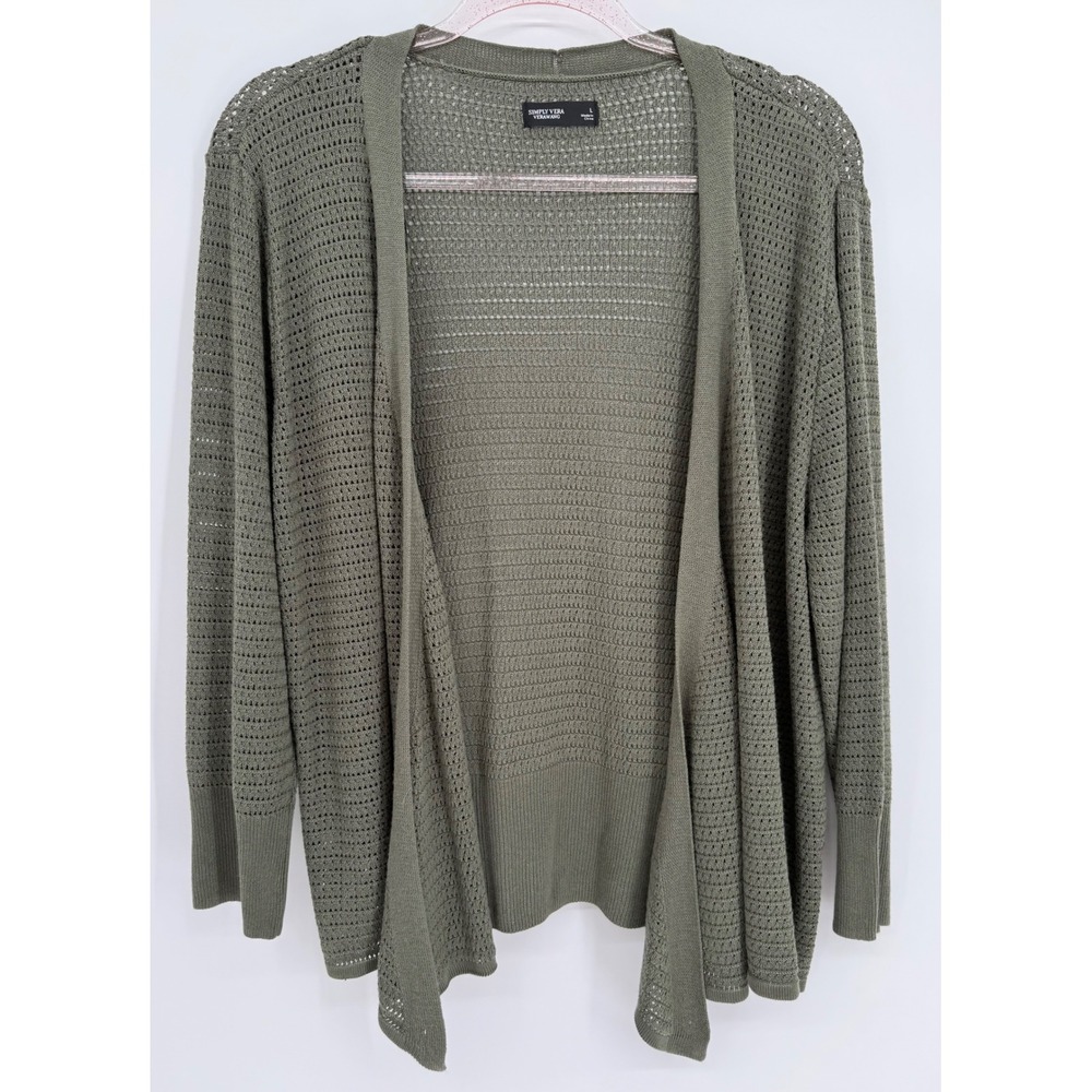 Simply Vera Vera Wang Olive Green Open Front Cardigan Sweater Womens Sz L